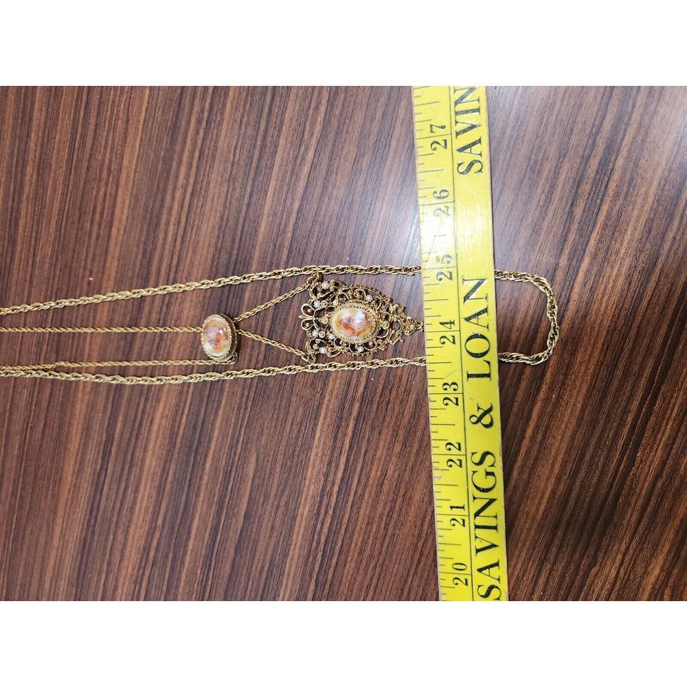 Renaissance Revival Couple Bolo Tie‎ Gold Tone Pearl Double Strand Necklace Rare - Picture 4 of 7